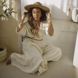 Pokoloko Crinkle Skirt Pants | Cream + Black