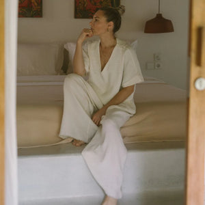 Pokoloko Crinkle Palazzo Pant | Black + Cream