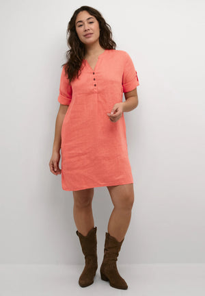 Cream Bellis Short 100% Linen Caftan Dress | Rose