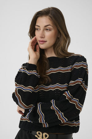 Cream Wavy Knit Pullover | Black Wavy Stripe