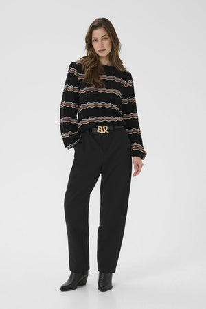 Cream Wavy Knit Pullover | Black Wavy Stripe
