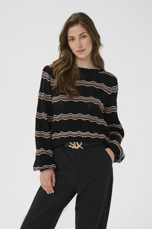 Cream Wavy Knit Pullover | Black Wavy Stripe