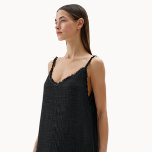 Pokoloko Crinkle Strappy Dress | Cream + Black