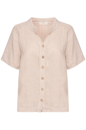 Cream 100% Linen Bellis Shirt | Black + Sand