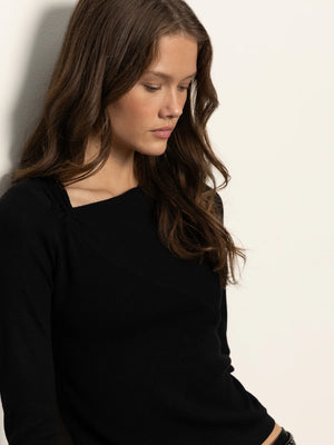 Sanctuary Long Sleeve Shoulder Twist Top | Black