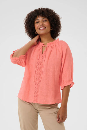 Cream Bellis 100% Linen Lace Blouse | Rose + Black