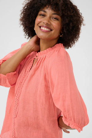 Cream Bellis 100% Linen Lace Blouse | Rose + Black