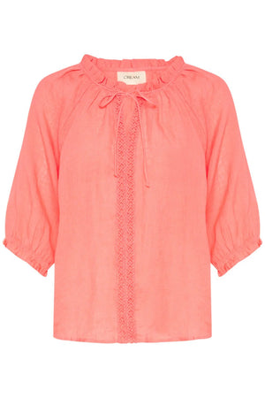 Cream Bellis 100% Linen Lace Blouse | Rose + Black