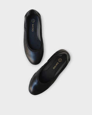 Saydo Filbert leather Ballet Flats | Gunmetal + Black
