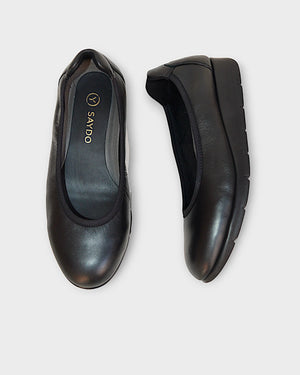 Saydo Filbert leather Ballet Flats | Gunmetal + Black