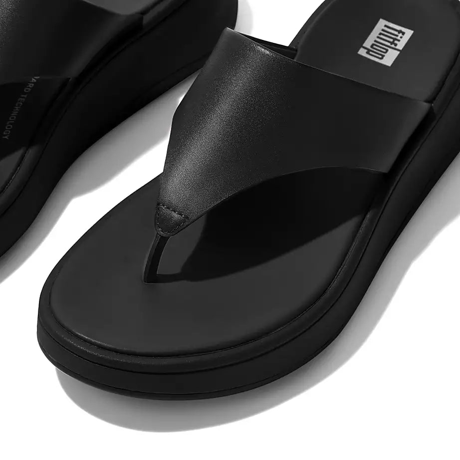 Fitflop F-Mode  Leather Flatform Toe Post Sandals | Black