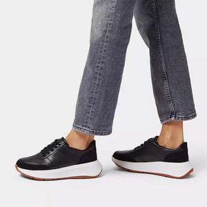 Fit Flop Leather/Suede Flatform Sneakers | Urban White + Black