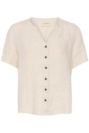 Cream 100% Linen Bellis Shirt | Black + Sand