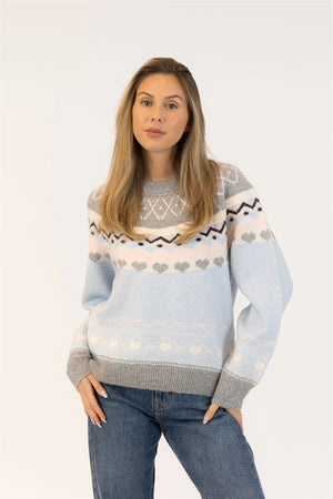 Lyla & Luxe Top Hollyfair Nordic Pullover | Blue Grey