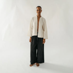 Pokoloko Crinkle Short Jacket | Cream + Black