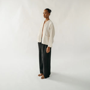 Pokoloko Crinkle Short Jacket | Cream + Black