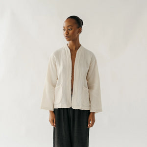 Pokoloko Crinkle Short Jacket | Cream + Black