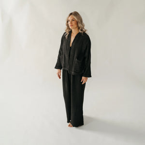 Pokoloko Crinkle Short Jacket | Cream + Black