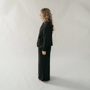 Pokoloko Crinkle Short Jacket | Cream + Black