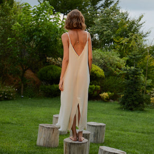 Pokoloko Crinkle Strappy Dress | Cream + Black