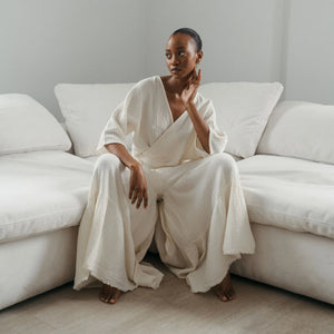 Pokoloko Crinkle Skirt Pants | Cream + Black