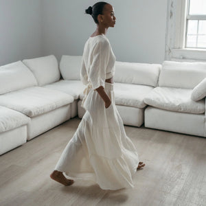 Pokoloko Crinkle Skirt Pants | Cream + Black