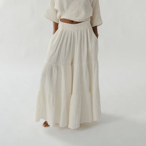 Pokoloko Crinkle Skirt Pants | Cream + Black