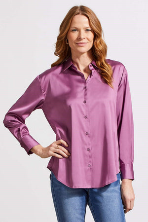Tribal Flowy Satin Button Up Shirt | Blush + Green + Violet