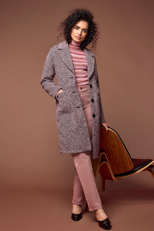 Tribal Boucle Button Front Coat | Pink