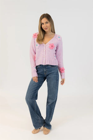 Lyla & Lux Kailie Flower Cardigan | Pink-Purple