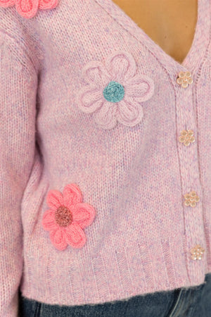 Lyla & Lux Kailie Flower Cardigan | Pink-Purple