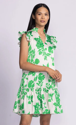 Pink Martini Dina Dress | White/Green Pattern