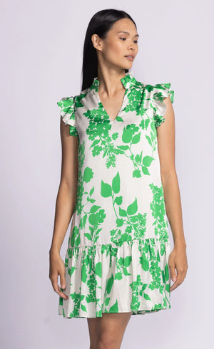 Pink Martini Dina Dress | White/Green Pattern