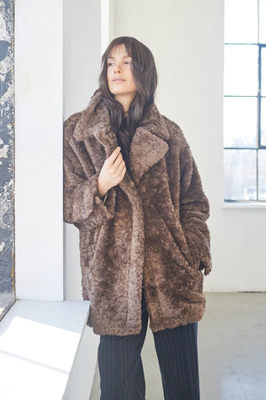 Adroit Saskia Mid Length Faux Fur Coat | Toffee