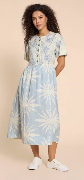 White Stuff Pip Linen Blend Midi Dress | Blue