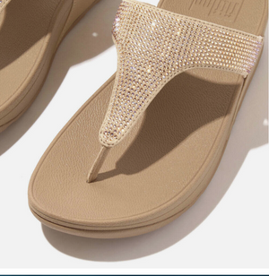 FitFlop Lulu Crystal Toe-Post Sandals | Latte Beige + Black
