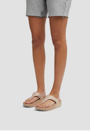 FitFlop Lulu Crystal Toe-Post Sandals | Latte Beige + Black