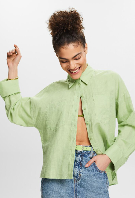 Esprit Cotton-Linen Shirt Blouse | Light Green