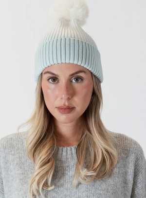 Lyla & Lux Two Tone Pom Pom Hat | Lilac + Blue