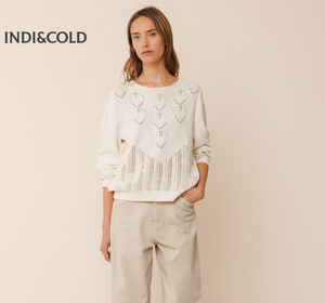 Indi & Cold Crochet Effect Sweater | White