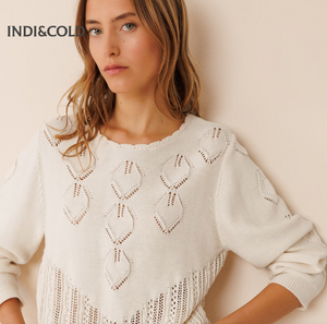 Indi & Cold Crochet Effect Sweater | White