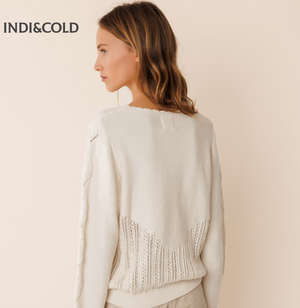 Indi & Cold Crochet Effect Sweater | White