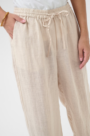 Cream Bellis 100% Linen Pant | Sand