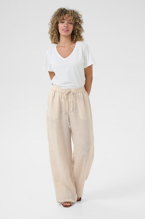 Cream Bellis 100% Linen Pant | Sand