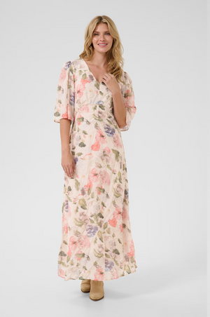Cream Hailey Long Dress | Flower