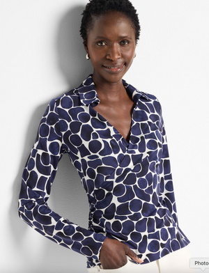 Nic & Zoe Geo Pebble Knit Wrap Top | Indigo