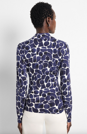 Nic & Zoe Geo Pebble Knit Wrap Top | Indigo