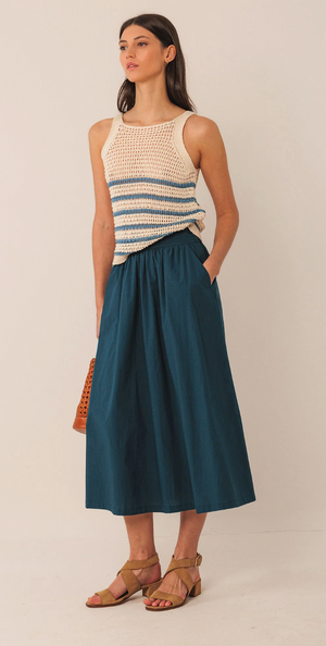 Indi & Cold Poplin Midi Skirt | Blue