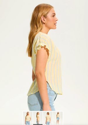 French Dressing Crinkle Striped Top | Calypso Blue + Lemonade