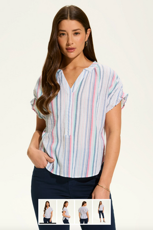 French Dressing Crinkle Striped Top | Calypso Blue + Lemonade